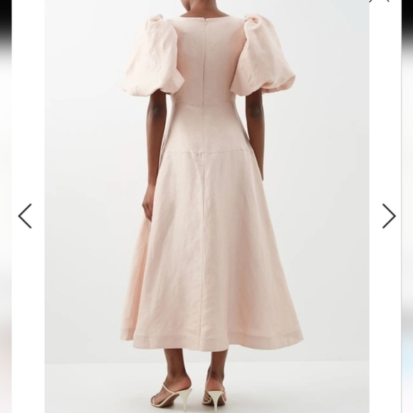 Aje Dusk Knot Cutout Puff Sleeve Linen Blend Midi Dress in blush size 0 - Picture 11 of 14